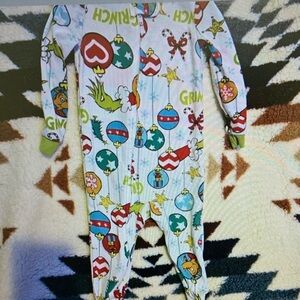 Kids Grinch Themed One Piece Pajama - Green and White